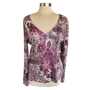 Dressbarn Burgundy Purple Paisley Grunge Print Top LARGE Whimsygoth Dark Fairy